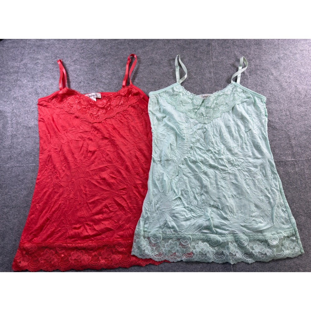 Dressbarn VTG Camisole Tank Top Size M Coral Mint Green Lace Trim 2 Pack Bundle